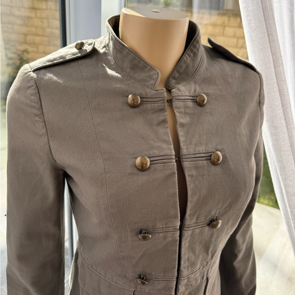 Military Studded Olive Green Jacket Size S Small 4 Steampunk Retro By H&M - Picture 2 of 10